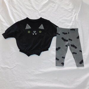 Baby First Halloween 2pce Outfit Bat Costume Pants One Piece Newborn & 0-3M NEW
